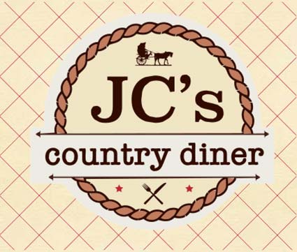 Logo with JC's Country Diner Restaurant Elwood Utah, a horse and cart, and crossed fork and knife.